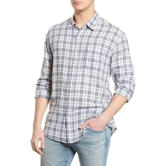 RAILS Connor Plaid Linen Blend Button-up Shirt In Stone Pink White Medium - Picture 1 of 8